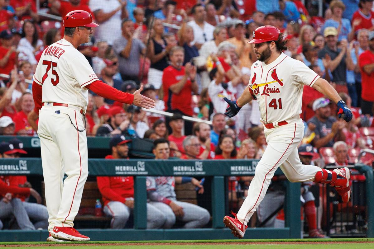 Washington Nationals' CJ Abrams rounds the bases after hitting a solo home  run during the third inning in the second game of a baseball doubleheader  against the St. Louis Cardinals Saturday, July