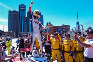 Chip Ganassi Racing Alex Palou Alex Palou (10), center, celebrates winning the Detroit Grand Prix in Detroit on Sunday, May 31,