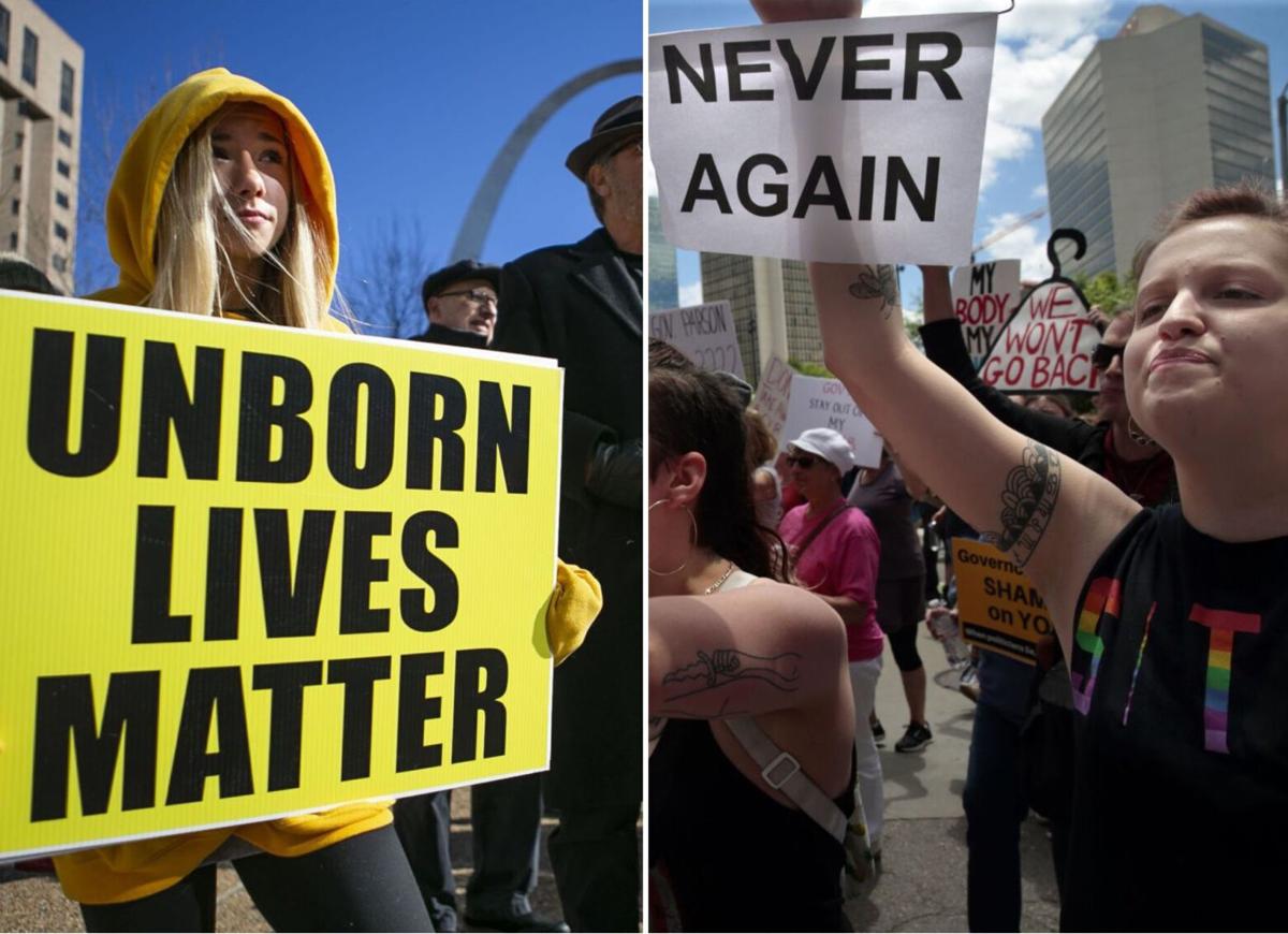 Anti-abortion and abortion rights protesters in St. Louis