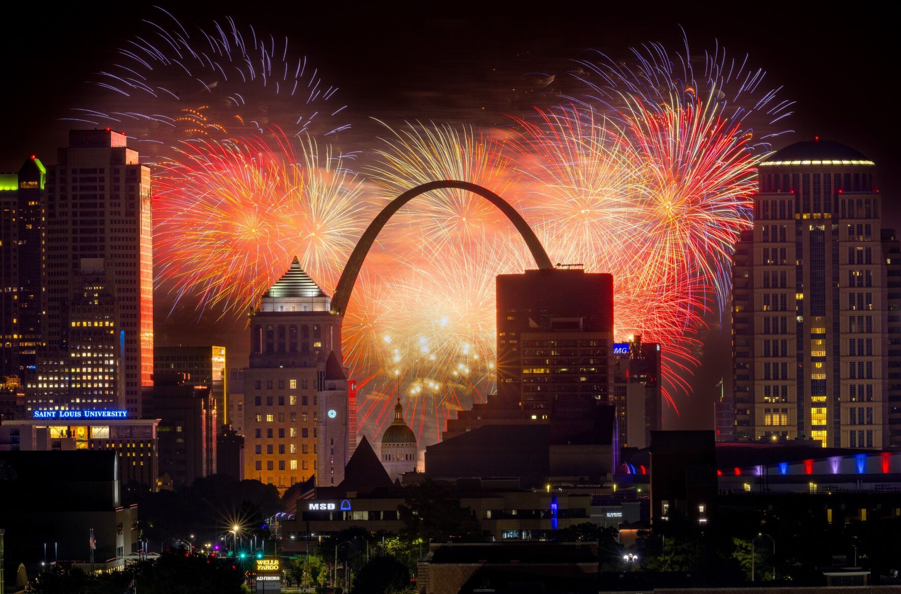 Photos: Fireworks over St. Louis skyline and the Arch