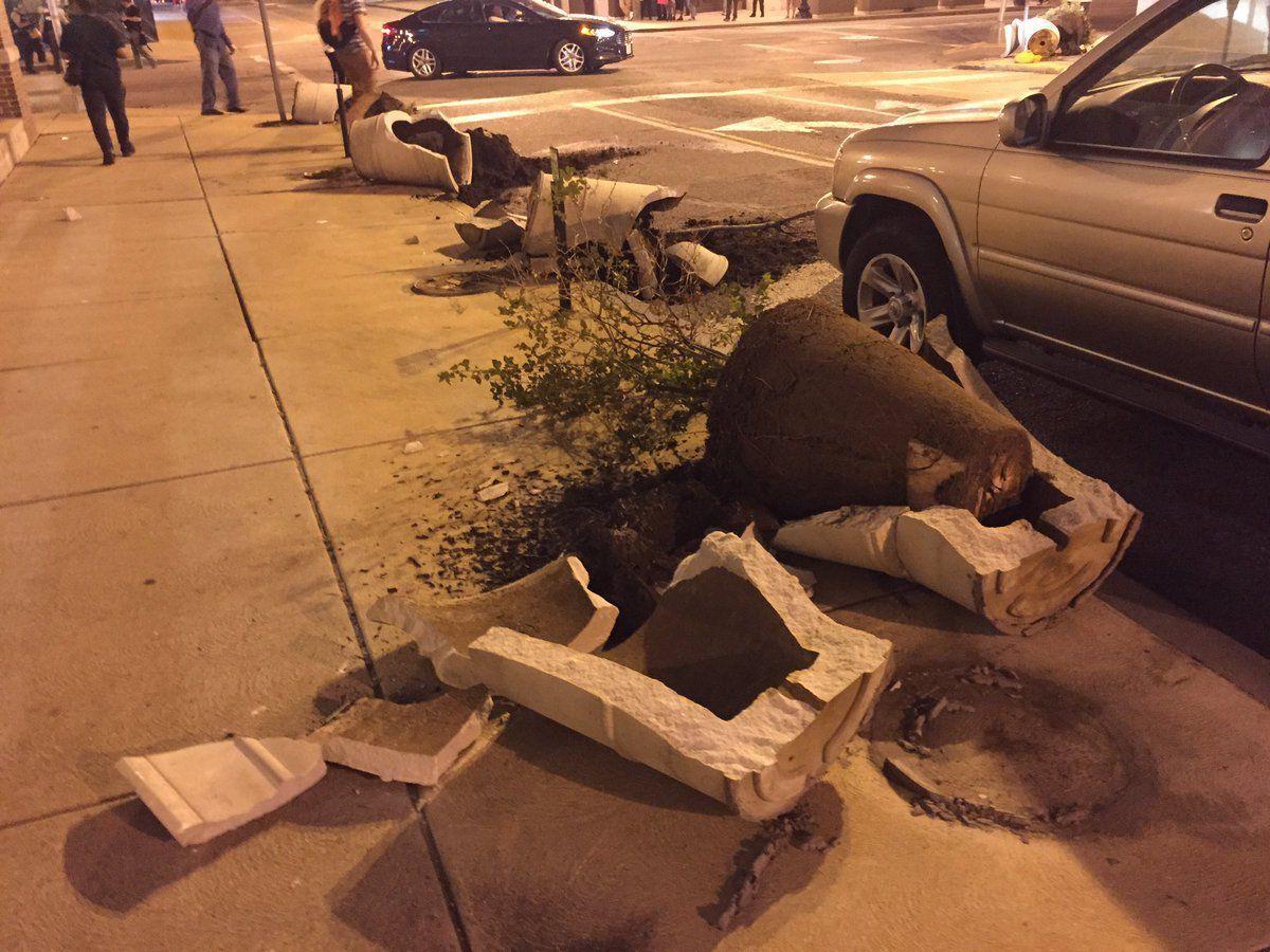 Pots broken downtown