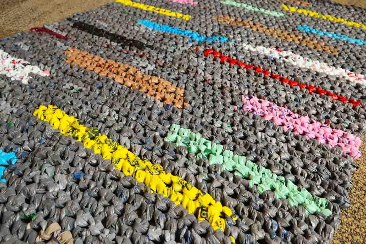 Plastic grocery bags repurposed into sleeping mats for the homeless