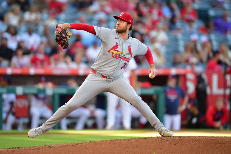 Jul 21, 2026; Anaheim, California, USA; �����Ӱ�ԭ�� Cardinals pitcher Matthew Liberatore (32) throws against the Los Angeles Angels during the first inning at Angel Stadium. Mandatory Credit: Gary A. Vasquez-Imagn Images