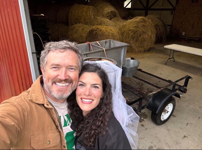 U.S. Rep. Thomas Massie and his new wife Carolyn Grace Moffa butchered chickens after their private ceremony at their Kentucky farm Oct. 19.