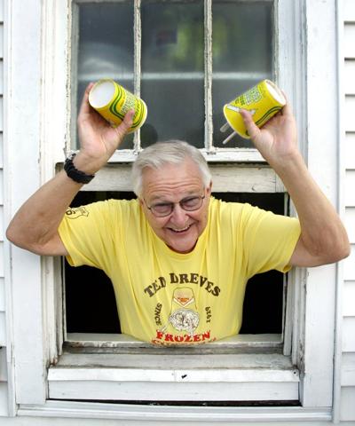 2003: Ted Drewes, Jr. hams it up with custard