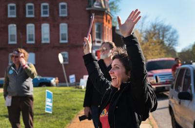 Cara Spencer makes the rounds on election day