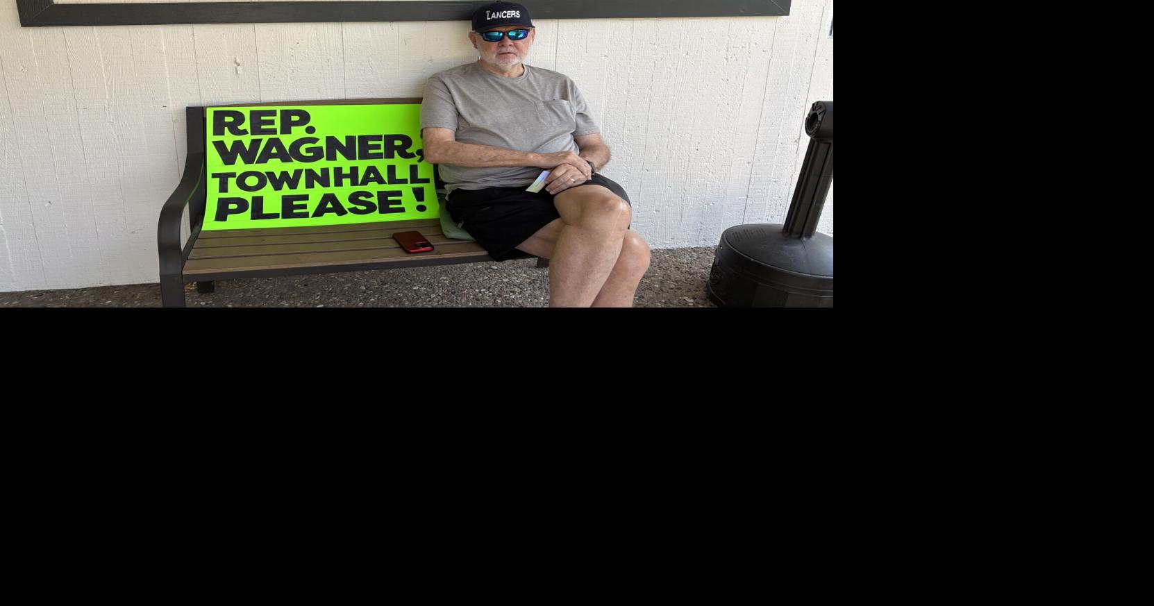Image for After his arrest, man moves Ann Wagner protest to a new spot