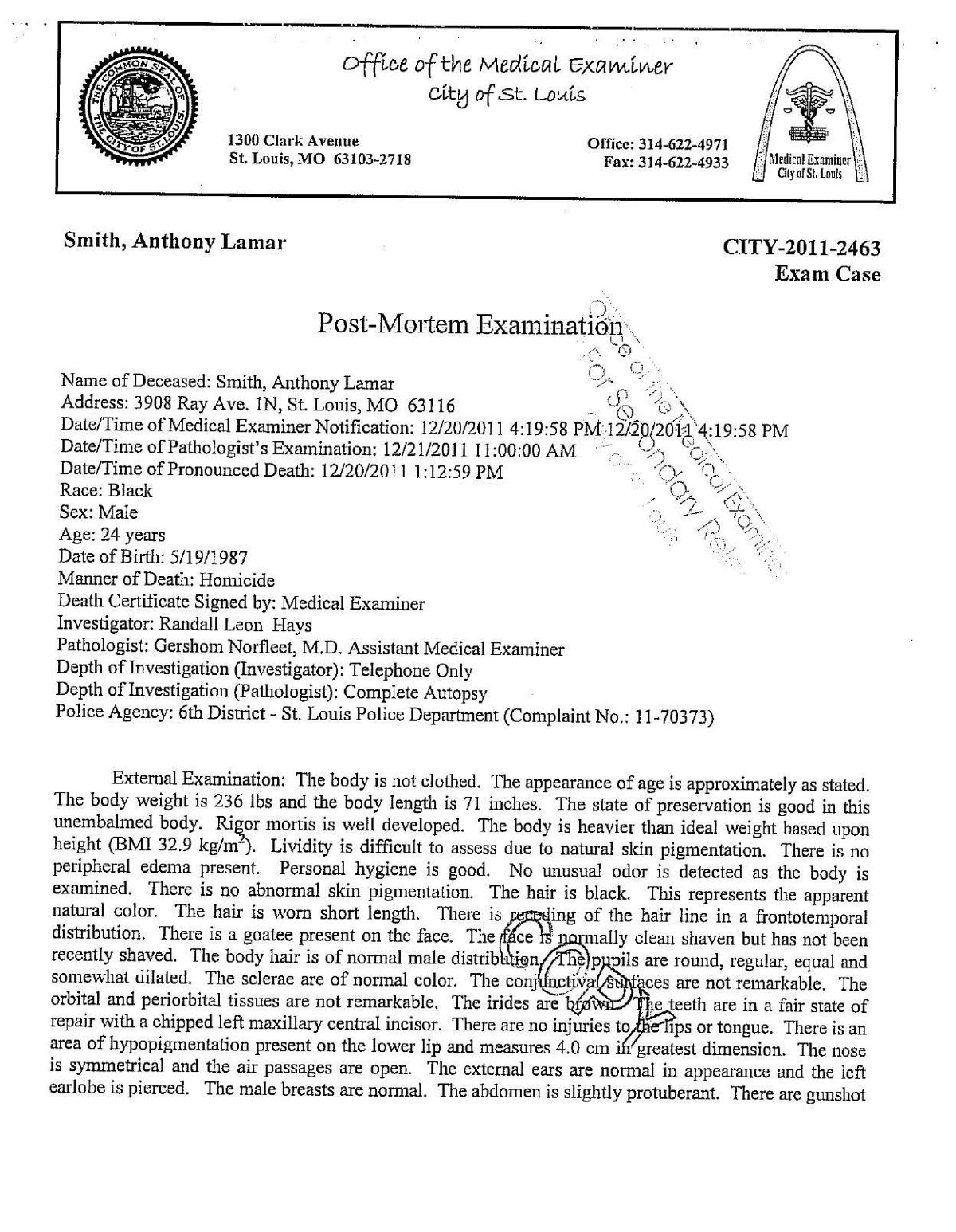 Autopsy Report In Anthony Smith Shooting Multimedia Stltoday Com