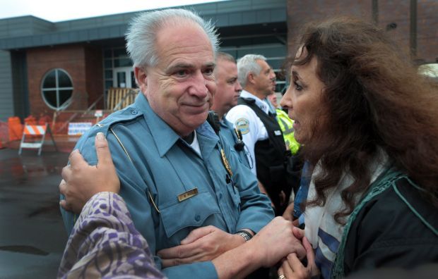 Clergy demonstrates at Ferguson Police Department