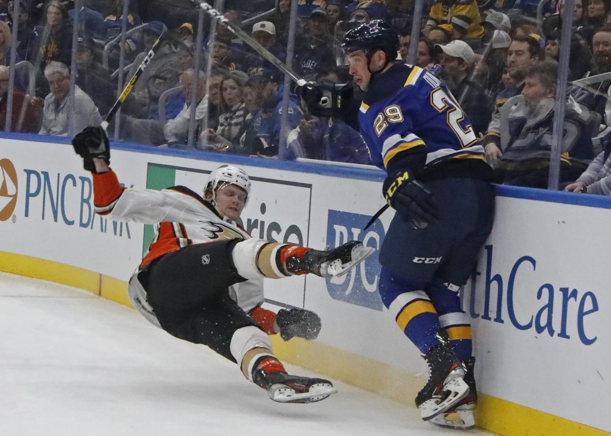The Blues take on the Ducks at the Enterprise Center
