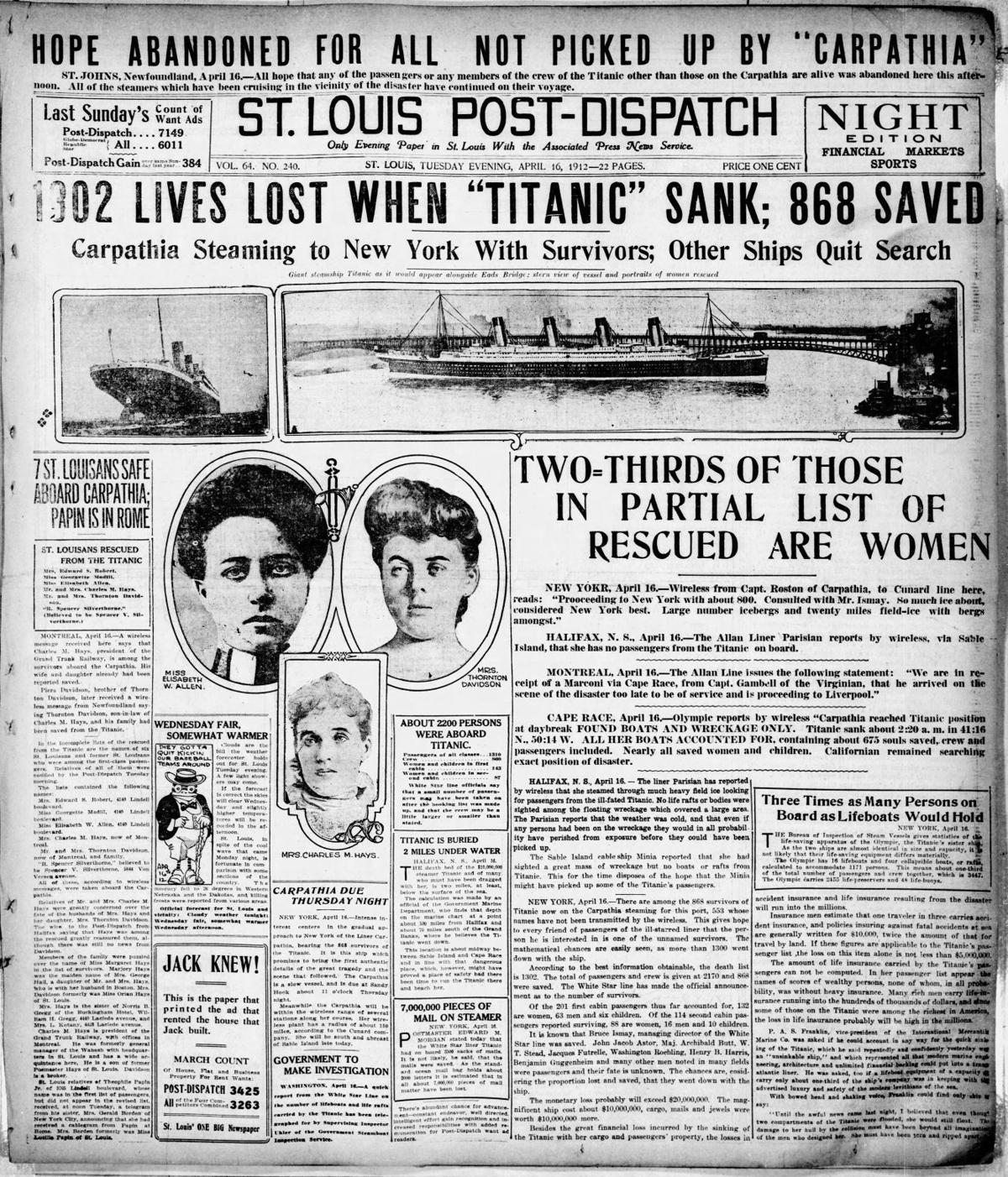 Image result for newspaper titanic April14, 1912