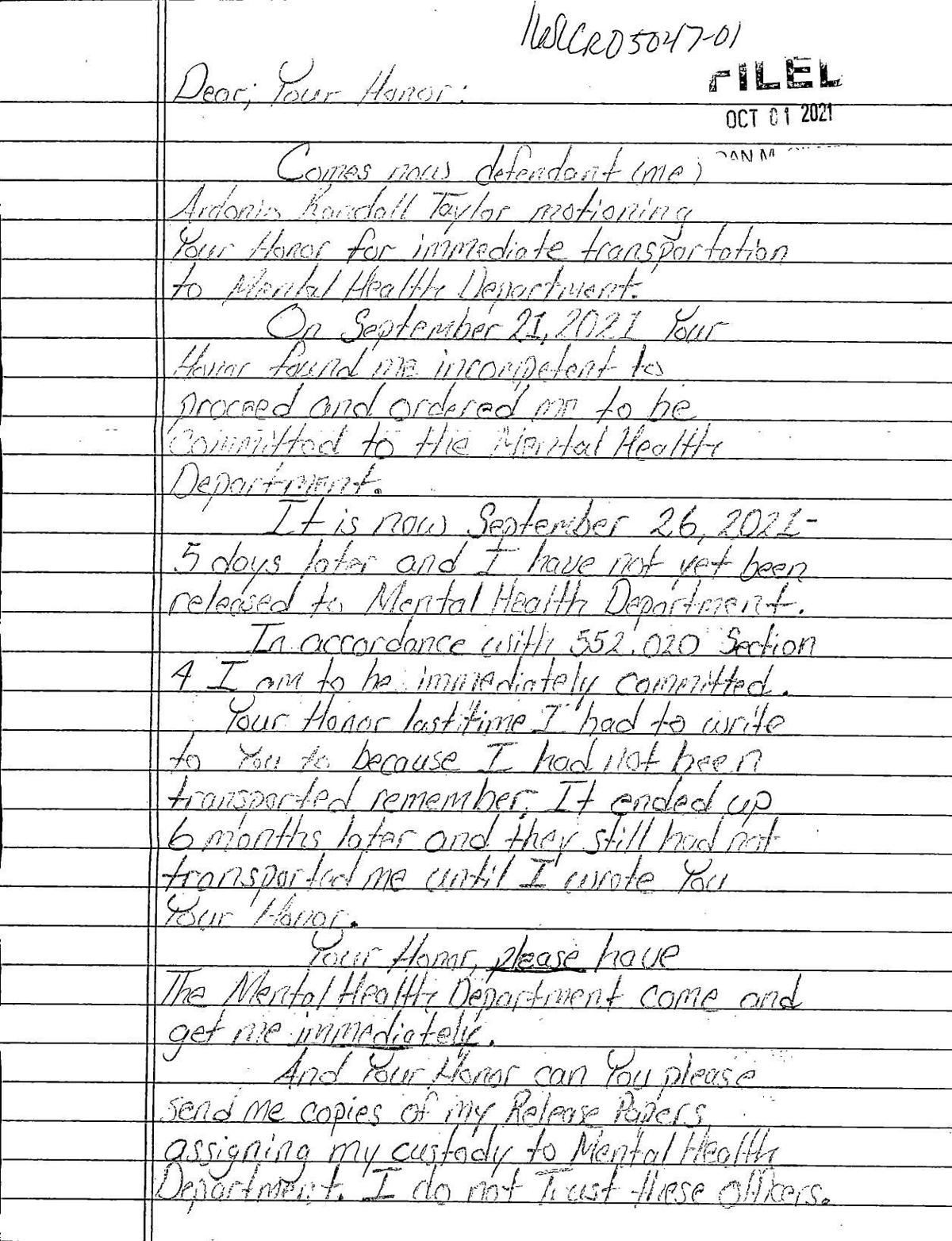 Antonio Taylor letter to the judge