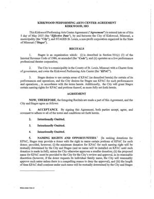 Read the contract between Kirkwood and STAGES St. Louis