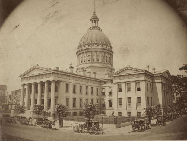 The St. Louis County Courthouse, now the Old Courthouse, as it appeared in 1868
