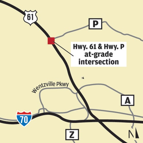 Map of Highway 61 and Highway P intersection
