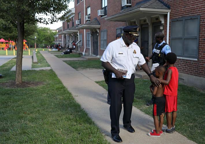 St. Louis police chief John Hayden walks Clinton-Peabody housing complex