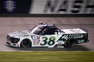 NASCAR Truck Series driver Chandler Smith (38) races during the Allegiance 200 at Nashville Superspeedway in Lebanon, Tenn., Saturday, May 30, 2026.