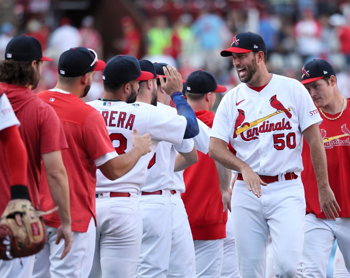 St. Louis Cardinals pitcher Adam Wainwright (50) reacts during an MLB  National League Wild Card game against the Los Angeles Dodgers, Wednesday,  Octob Stock Photo - Alamy