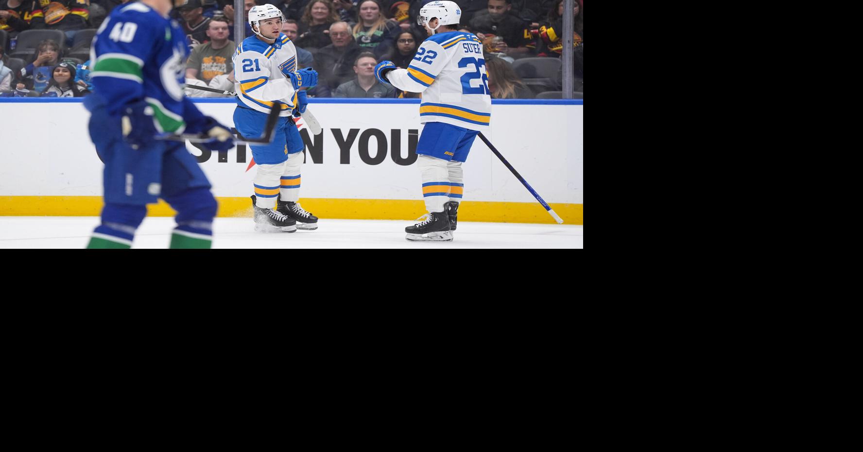 Jimmy Snuggerud scored twice, as the Blues also received goals from Brayden Schenn, Nick Bjugstad and Jake Neighbours (empty net).