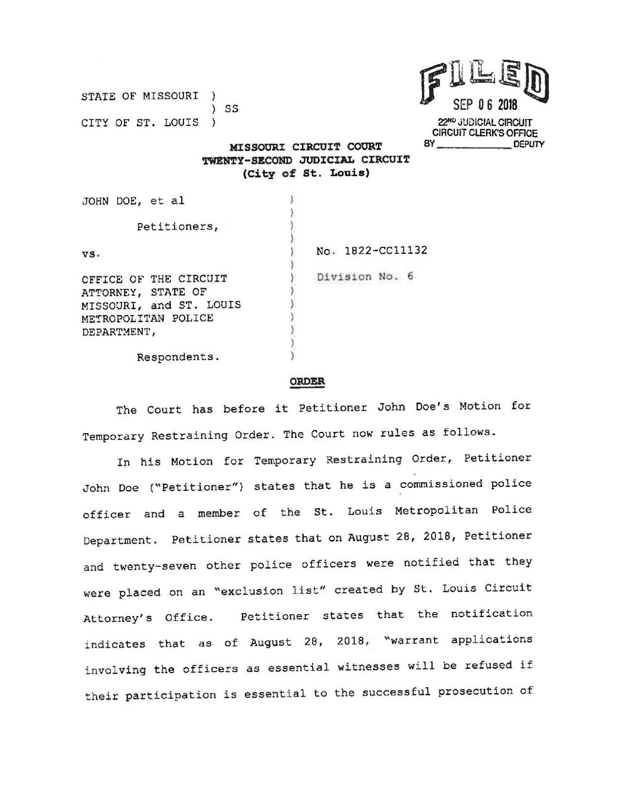 Circuit Judge Michael Stelzer's Ruling On Temporary Restraining Order