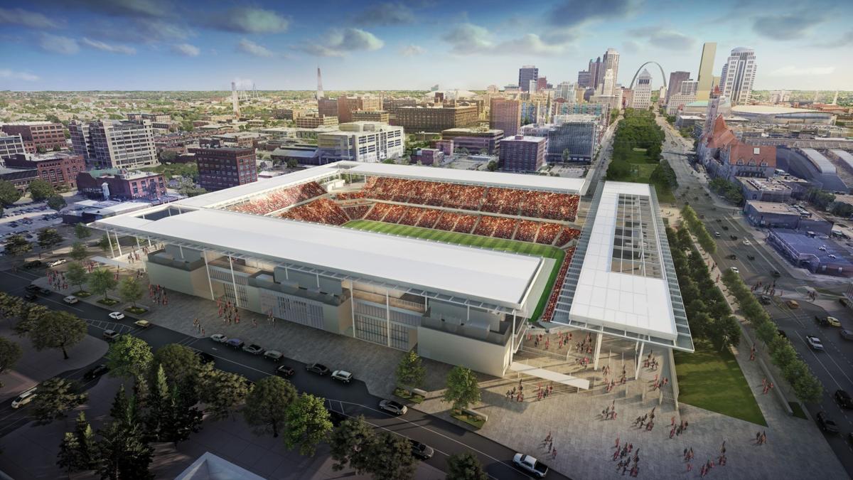 St. Louis MLS stadium, aerial from 22nd and Market