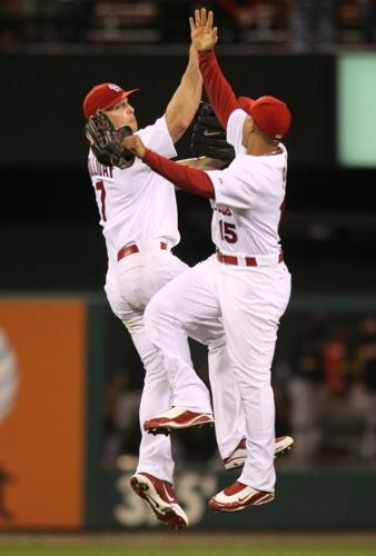 Matt Holliday and Jon Jay celebrate