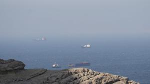 Ships and tankers in the Strait of Hormuz off the coast of Musandam