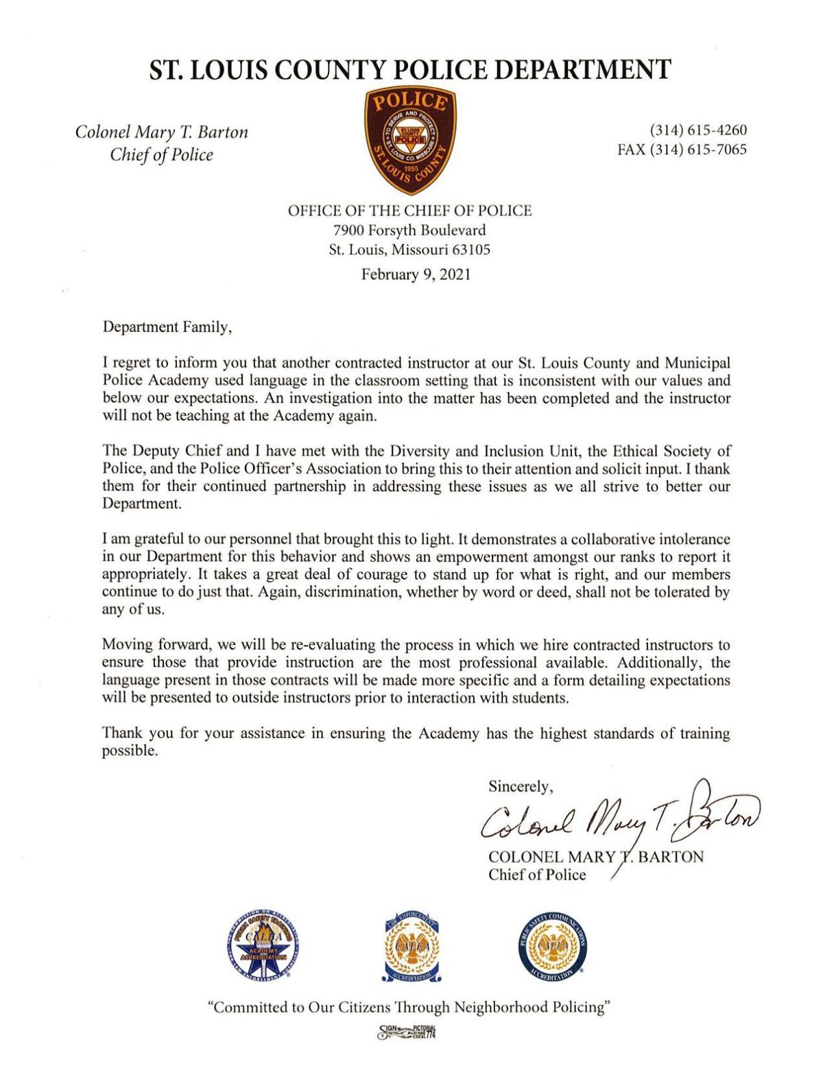 St Louis County Police End Contract With Academy Instructor Over Racist Slurs Chief Says Law And Order Stltoday Com