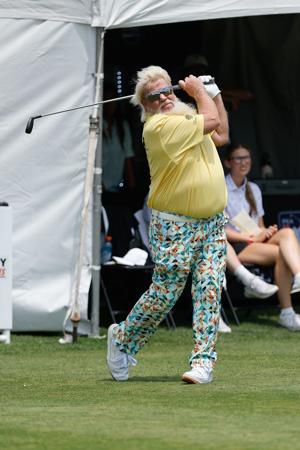 John Daly tees off at the first round of the 2026 Dick's Sporting Good Open at En-Joie golf course