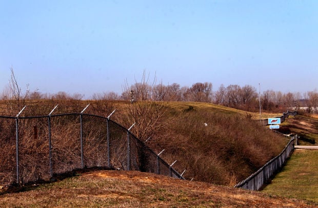 Radioactive sign at West Lake landfill in Bridegton- overview