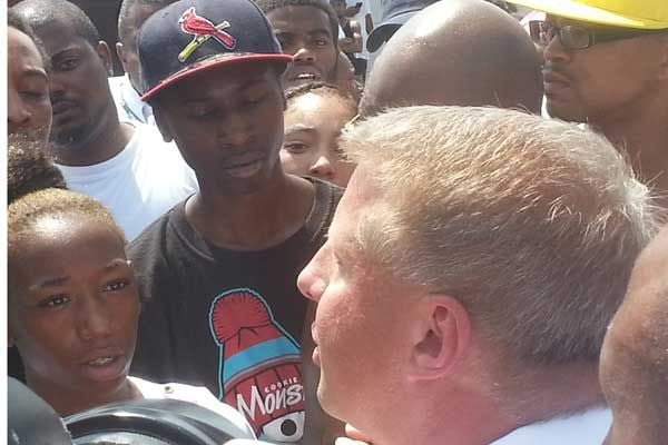 St. Louis Police Chief Sam Dotson talks to crowd