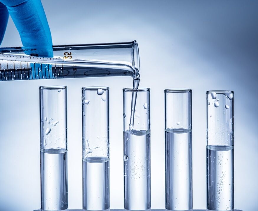 Different laboratory beakers and glassware.