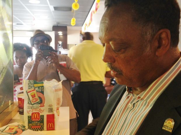 Jesse Jackson at the McDonald's on West Florissant, Monday, Aug. 18