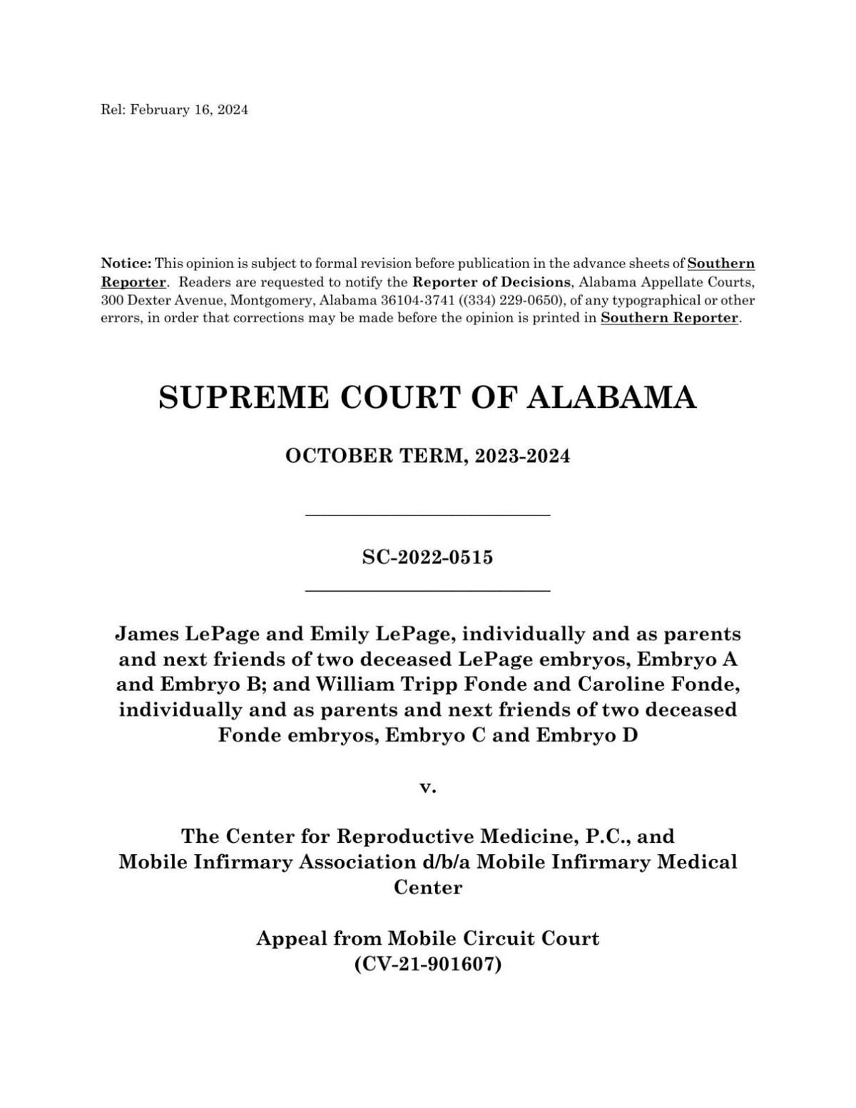 Alabama Supreme Court IVF ruling