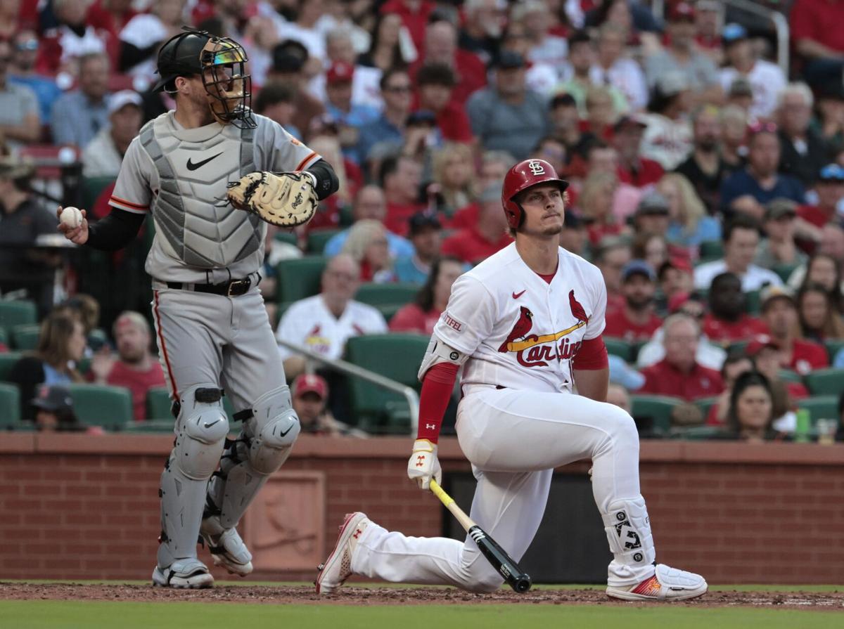 Oakland Athletics starting pitcher JP Sears drops a rosin bag after giving  up a two-run home run to St. Louis Cardinals' Paul Goldschmidt during the  fifth inning of a baseball game Monday