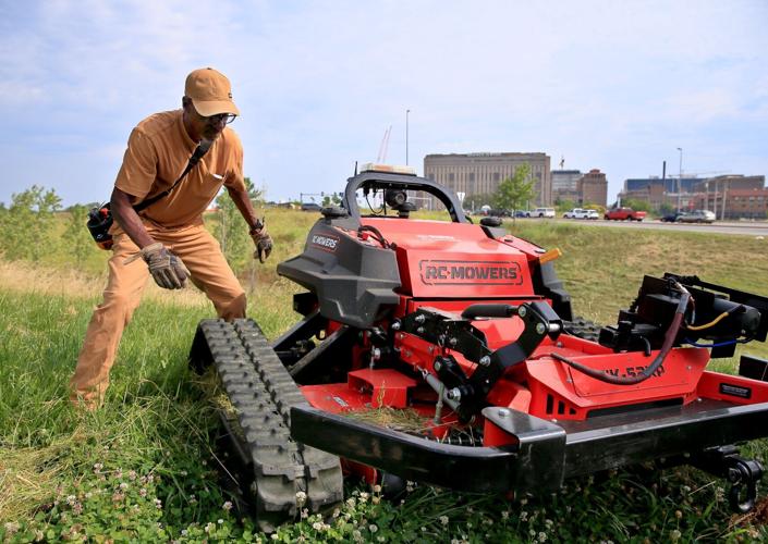 Remote controlled lawn mower used by St. Louis Department of Parks, Recreation, and Forestry