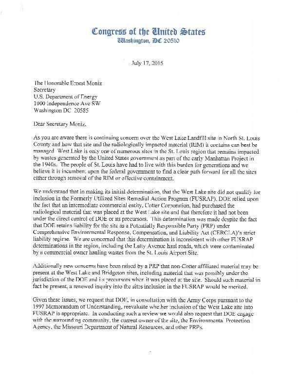 Congressional letter to DOE