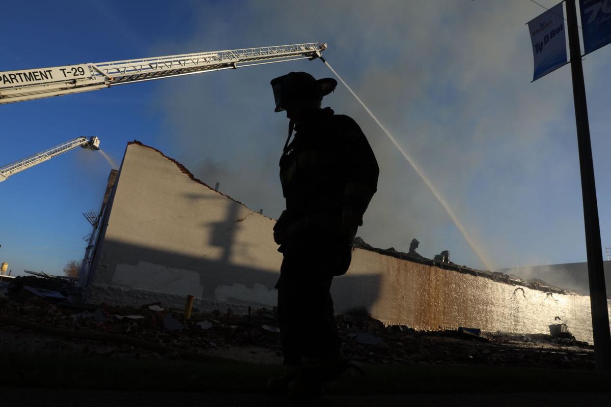 Warehouse fire second day