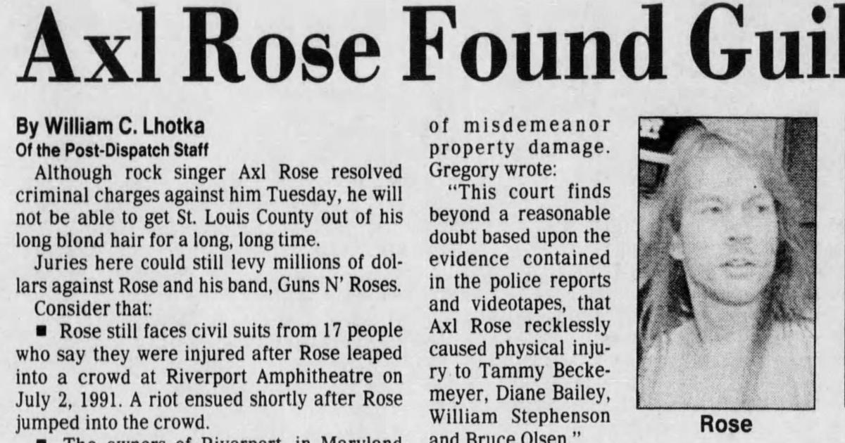 Nov. 10, 1992: Axl Rose guilty of assault after riot at Riverport