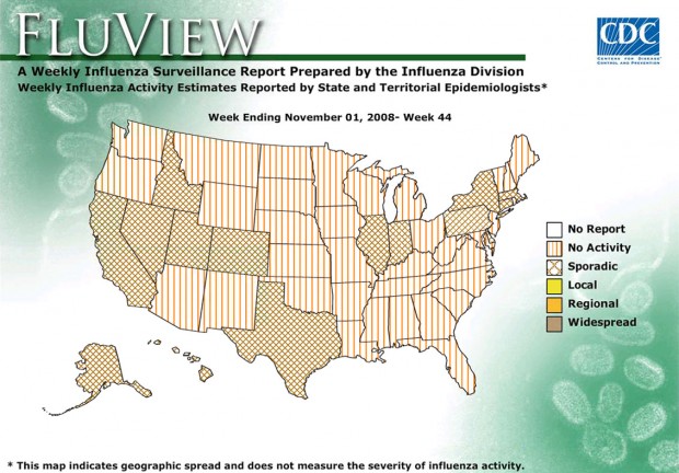 CDC maps spread of flu in U.S.; So far, it's sporadic