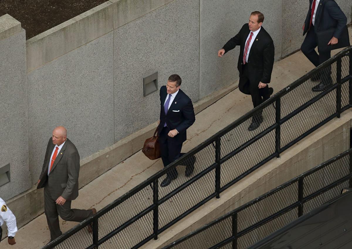 Missouri Gov. Eric Greitens arrives at court in St. Louis