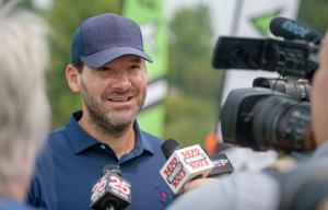 CBS sportscaster and former NFL quarterback Tony Romo chats with the media Tuesday, June 27, 2023 during the OSF Children's