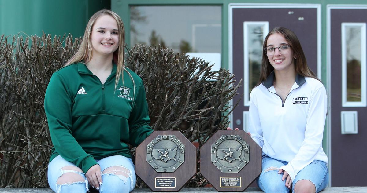 Jaycee Foeller and Faith Cole, 2021 co-girls wrestlers of the year