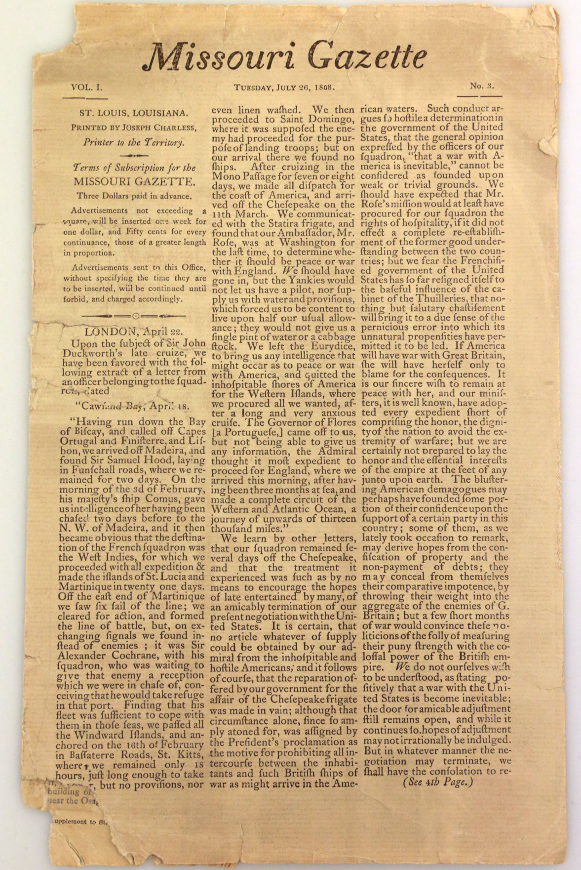 Look Back 250 • St. Louis gets its first newspaper in 1808 | Illinois | 0