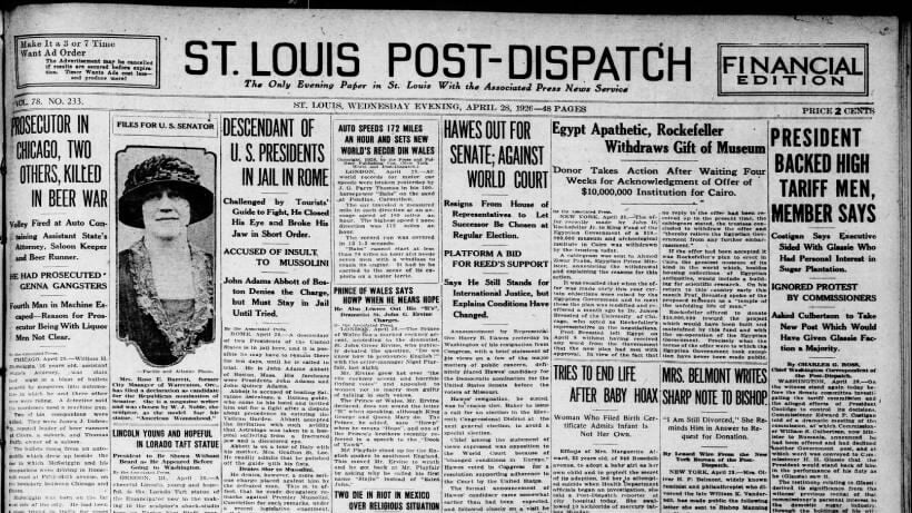 stltoday.com - Post-Dispatch archives - See the April 28, 1926, front page: Prosecutor in Chicago, two others, killed in beer war