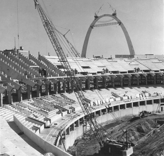 Busch Stadium, Arch near under construction, 1965