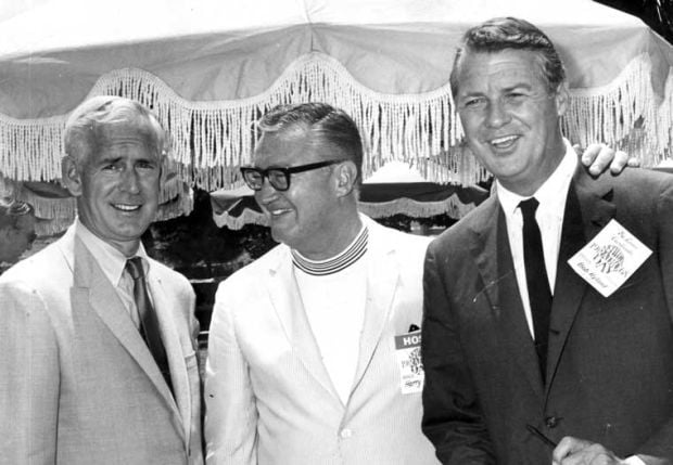 Robert Hyland with KMOX personalities Jack Buck and Harry Caray