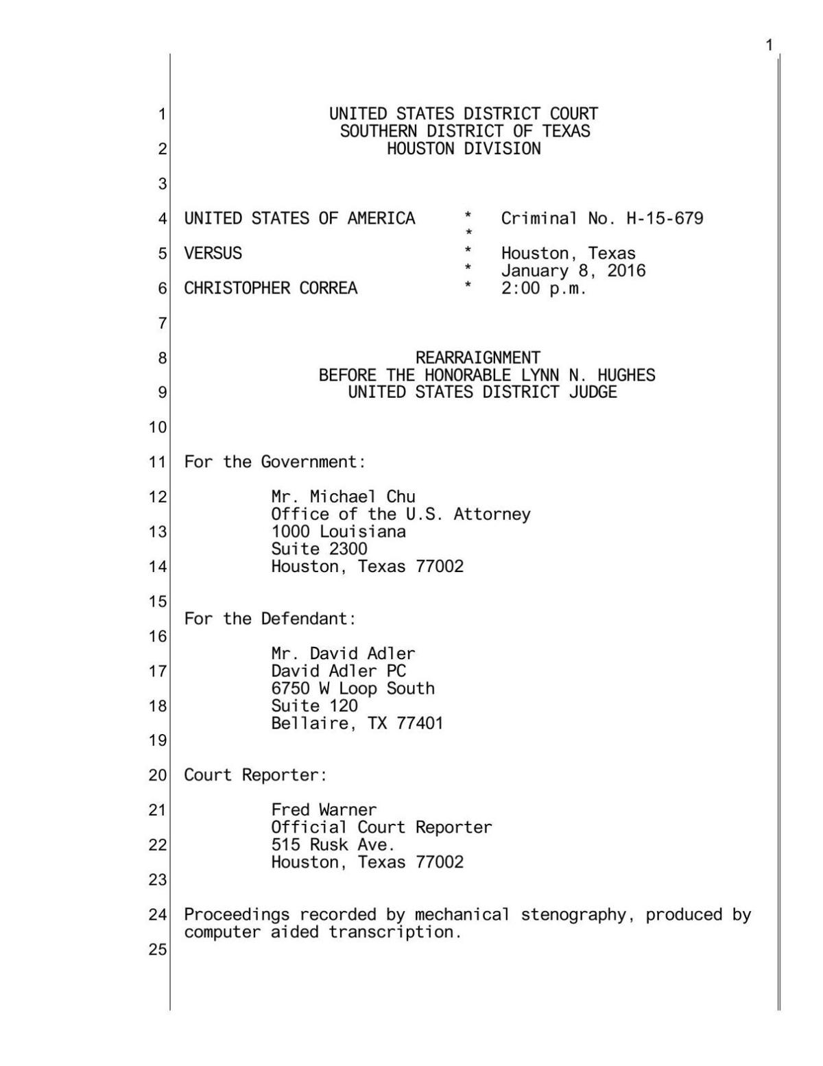 Chris Correa hearing transcript