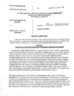 Probable cause statement in financial exploitation charge