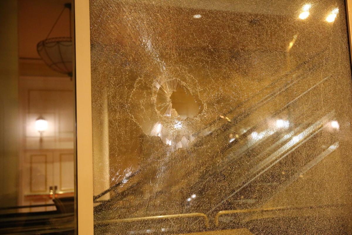 Broken glass on downtown streets